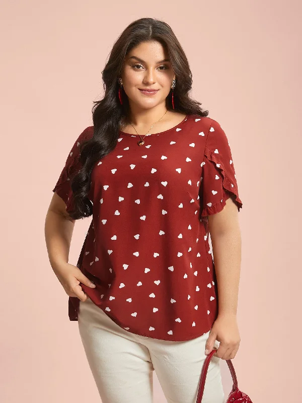 Ruffled Overlap Sleeve Heart Pattern BlouseDesigner Shirts