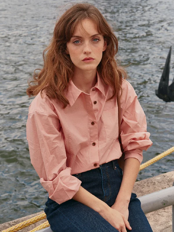 Cynthia Classic LOGO Embroidered Slit Cotton Pink ShirtFestival Shirts