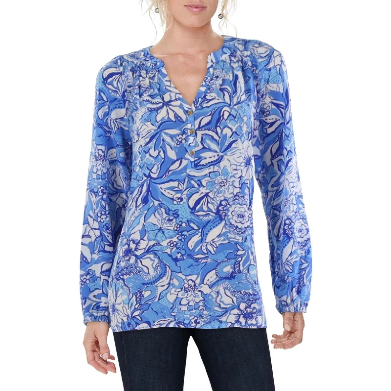 Womens Silk Floral Print BlouseStudded Shirts