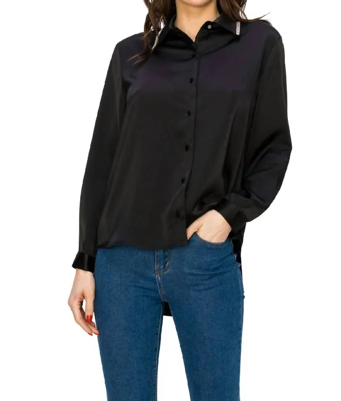 Wileene Satin Diamond Trim Shirt In BlackYoga Shirts