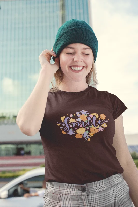 Floral Smile Printed T-shirt for womenPolyester T-Shirts