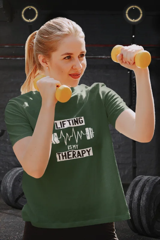 Lifting is My Therapy Printed T-shirt for womenRetro T-Shirts