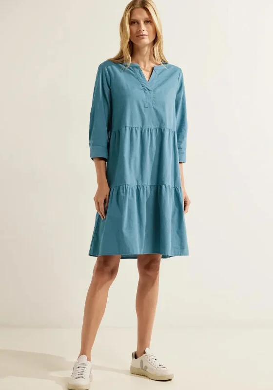 Off-the-shoulder DressCecil Corduroy Tiered Knee Length Dress, Adriatic Blue