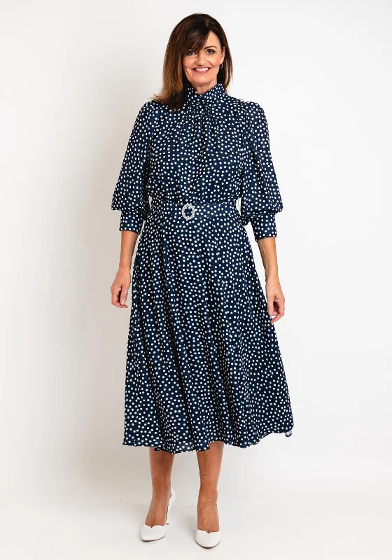 Evening DressClaudia C Sofia Puff Sleeve Polka Dot Maxi Dress, Navy