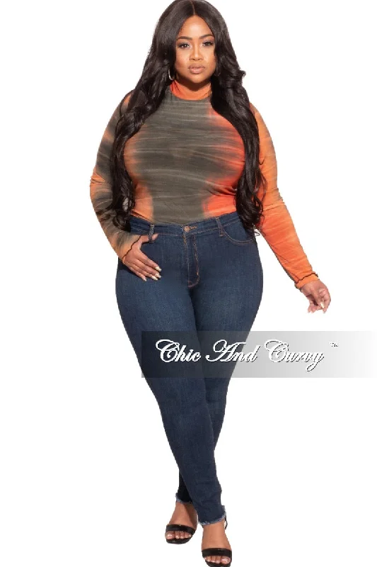 Women's long sleeve topsFinal Sale Plus Size Ombré Bodysuit In Orange Rust / Olive