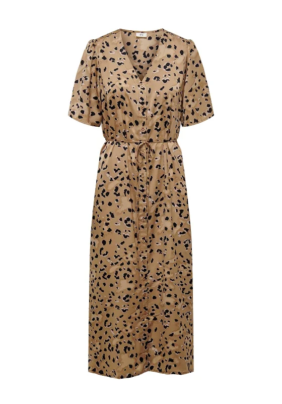 Tutu DressJDY Appa Leopard Print V-Neck Maxi Shirt Dress, Toasted Coconut