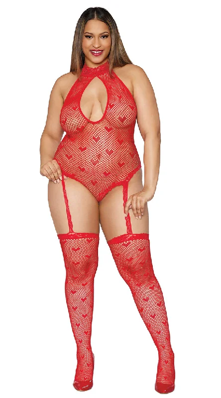 Women's thin topsPlus Size Heart For You Bodystocking