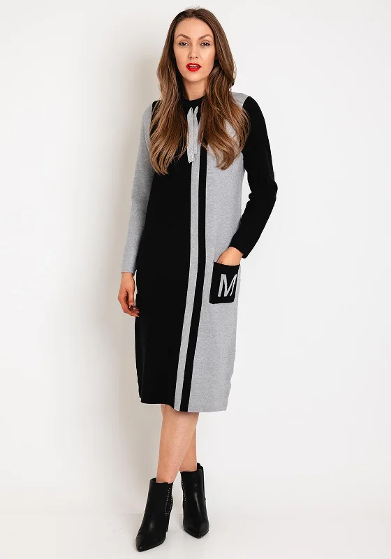 Shirt DressMicha Drawstring Neckline Knit Jumper Dress, Black & Grey