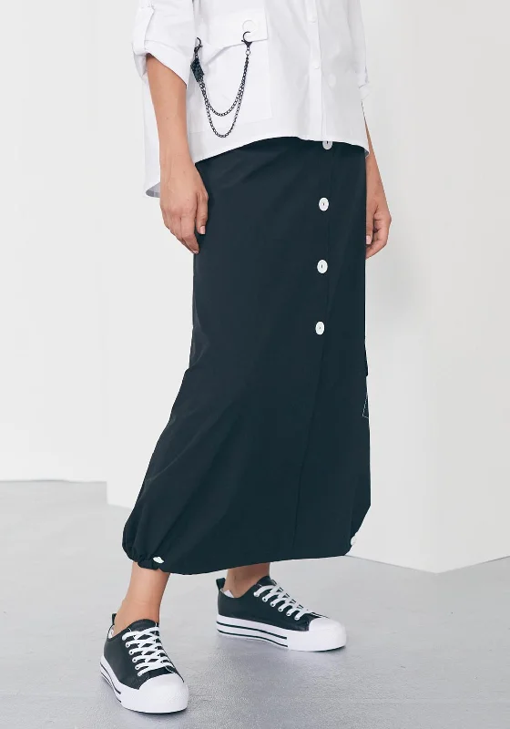 Midi SkirtNaya Contrasting Button Skirt, Black