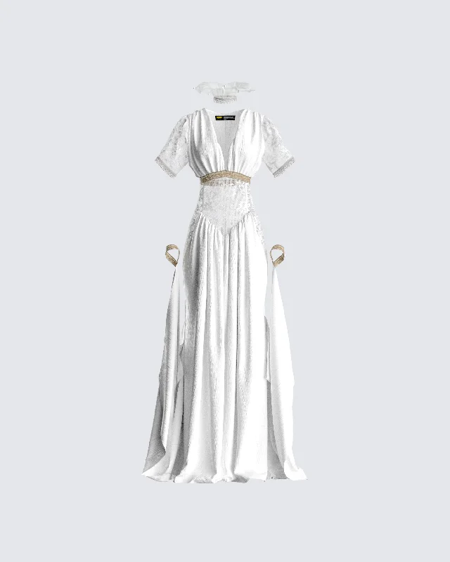 Retro DressMelora White Maxi Dress & Collar