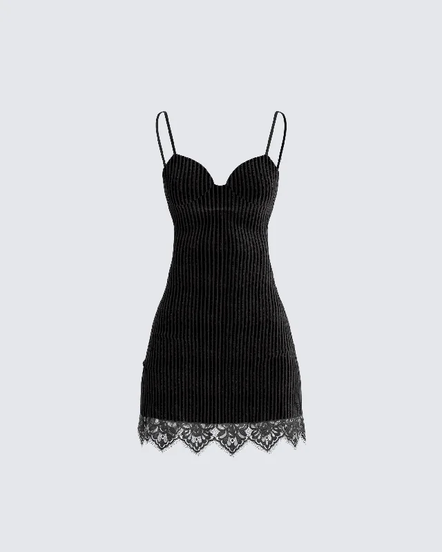 Cap-sleeve DressYira Black Lace Trimmed Dress