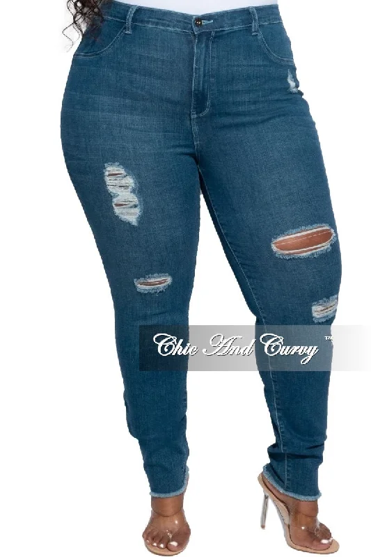 Plus size women's elegant topsFinal Sale Plus Size Denim Jeans with Light Distressing in Medium Denim Blue