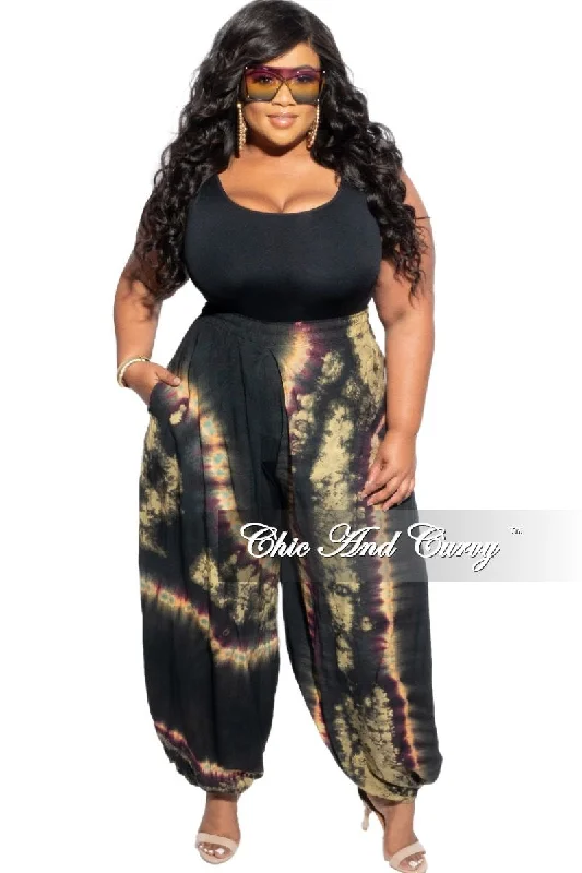 Plus size women's evening topsFinal Sale Plus Size Harem Pants in Green Tie Dye Print