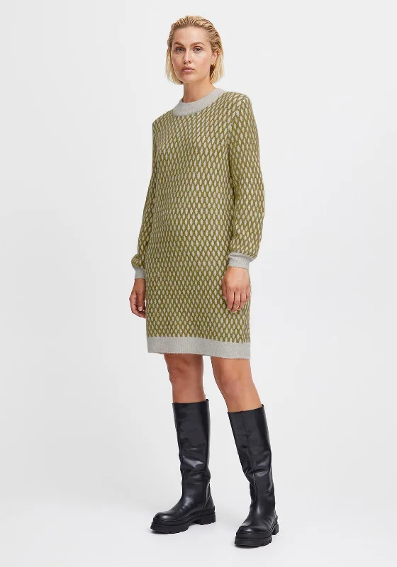 Sweater DressIchi Kamara Knit Mini Jumper Dress, Green Moss