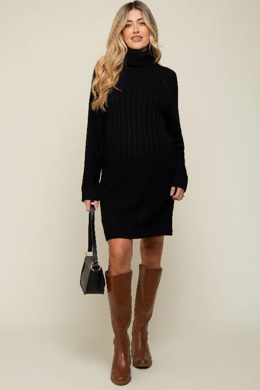 Black Turtleneck Maternity Sweater DressSequined Knit Tops