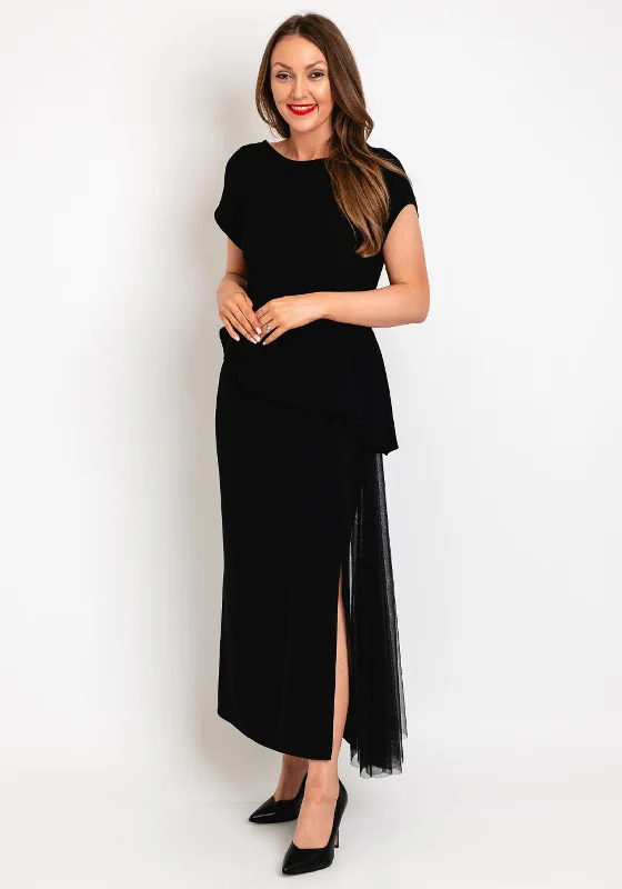 Midi DressKate Cooper Peplum Mesh Sash Maxi Dress, Black