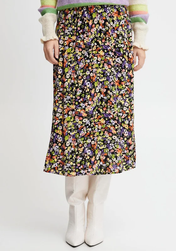 Satin SkirtB.Young Bright Floral Print Midi Skirt, Multi