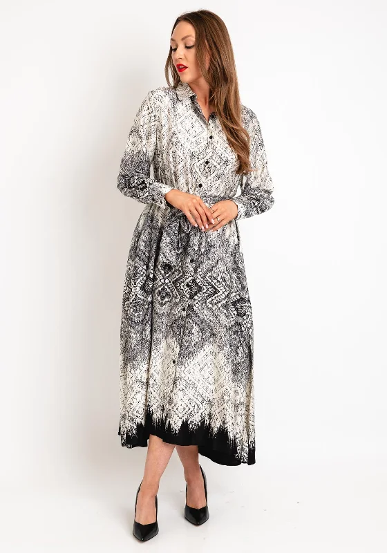 Wrap DressNatalia Collection One Size Scattered Print Shirt Maxi Dress, Black & White