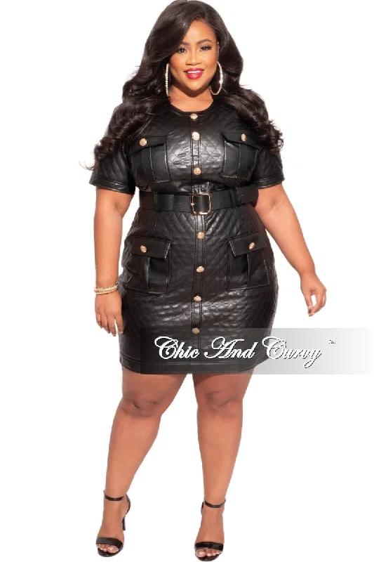 Large women's zipper topsFinal Sale Plus Size Faux Quilted Leather Mini Dress in Black