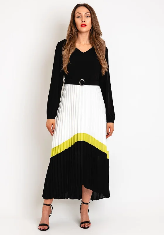 Prom DressKate Cooper Contrasting Pleated Maxi Dress, Black & Lime