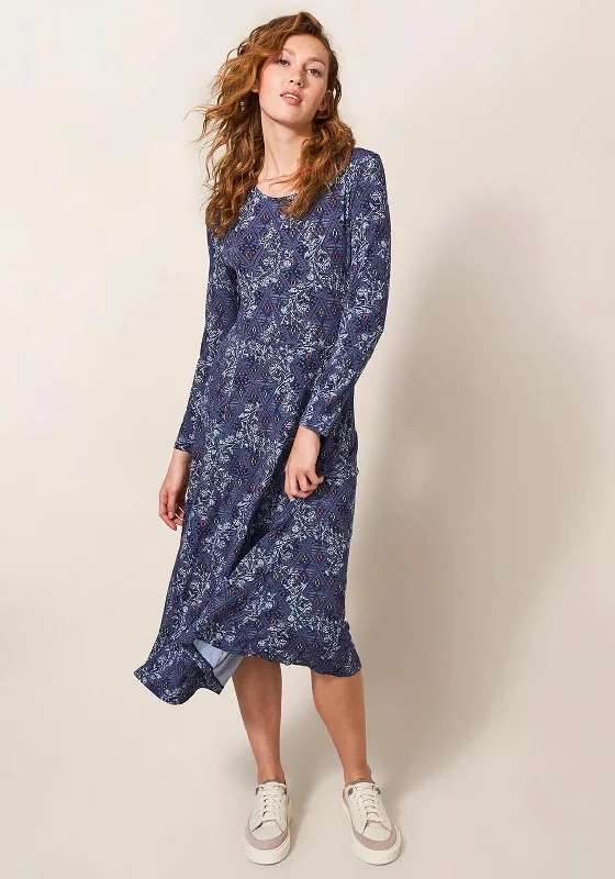 Formal DressWhite Stuff Madeline Patterned Midi Jersey Dress, Blue Multi