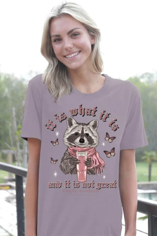 Simply Southern It Is What It Is Raccoon T-Shirt for Women in Purple | SS-RACCOON-PARAGONFrench Terry T-Shirts