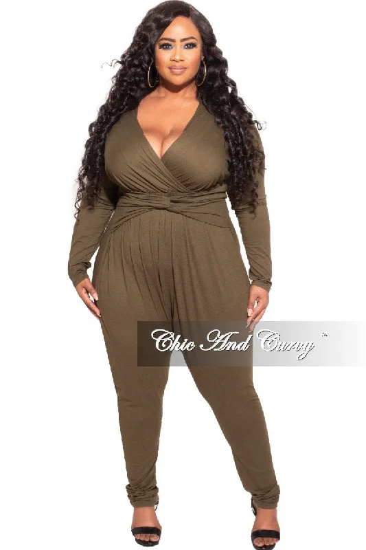 Large women's slim topsFinal Sale Plus Size Harem Twist Front Jumpsuit in Olive