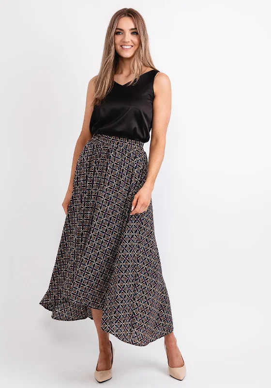 Broomstick SkirtSeventy1 Geometric Print Midi Skirt, Black Multi