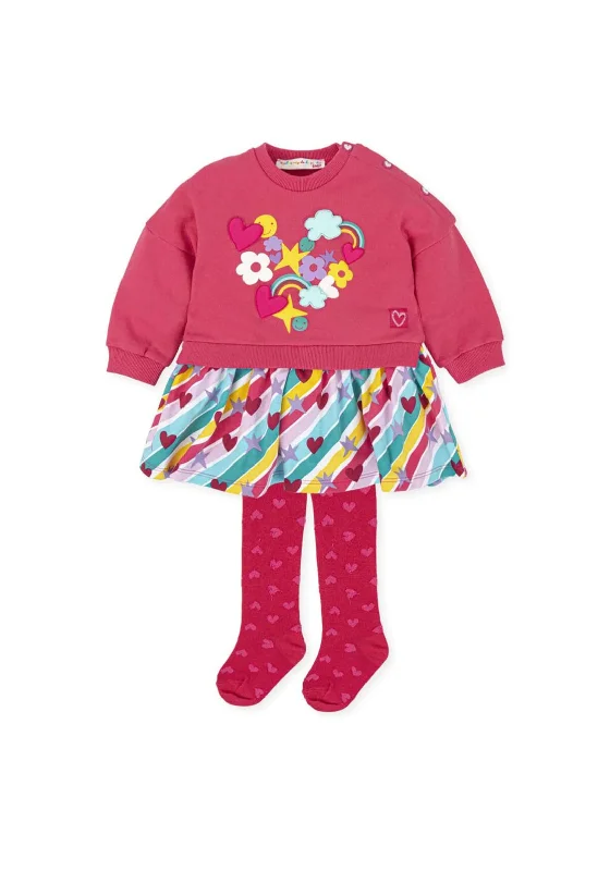 Dirndl DressAgatha Ruiz De La Prada Girls Rainbow Applique Dress & Tights, Pink Multi