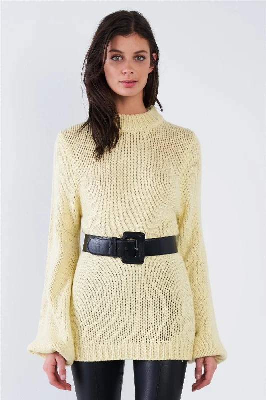 Yellow Knit Oversized Scoop Neck Sweater /3-2-1Leather-Paneled Knit Tops