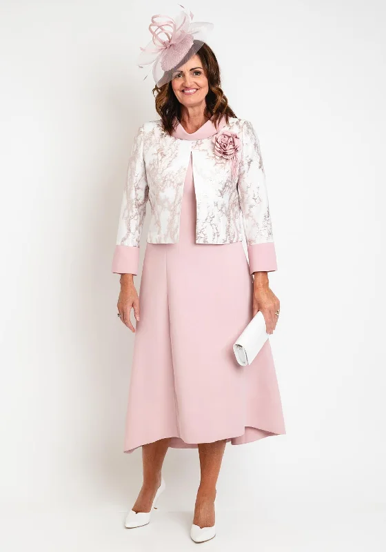 Gala DressOphelia Melita Embossed Overlayer Jacket and Midi Dress Set, Blush Pink