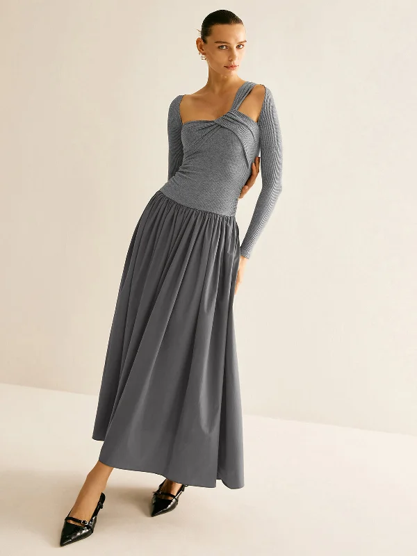 Fleece-lined DressAsymmetrical Chic Panel Pleated Dress