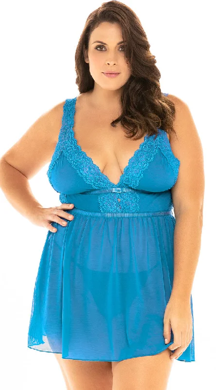 Plus size women's casual topsPlus Size Nora Lace Empire Babydoll Set