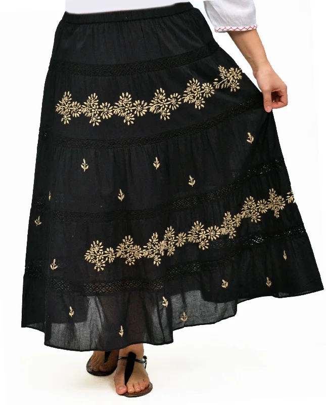 Embroidered SkirtLa Cera Embroidered Detail Peasant Skirt