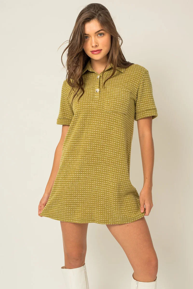 Sheer Short Sleeve TopsShort Sleeve Collar Button Down Knit Mini Dress