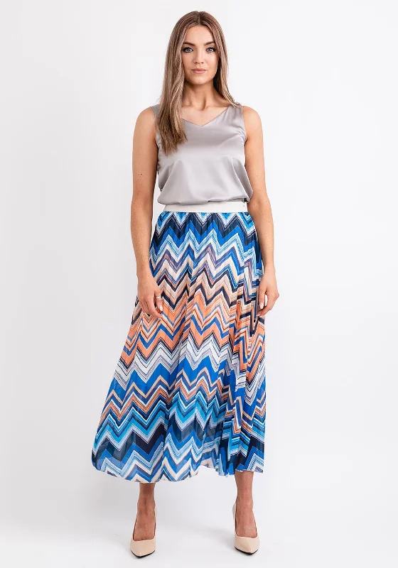 Floral SkirtSeventy1 One Size Pleated Maxi Skirt, Orange & Blue