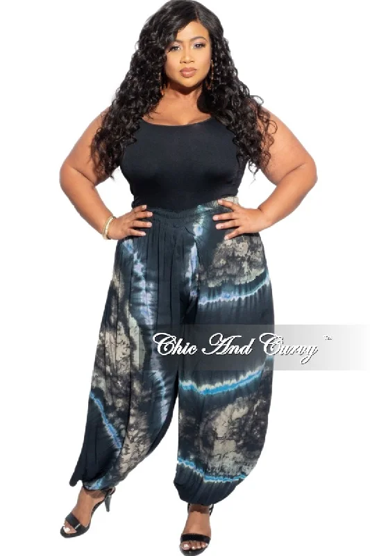 Plus size women's printed topsFinal Sale Plus Size Harem Pants in Blue Tie Dye Print