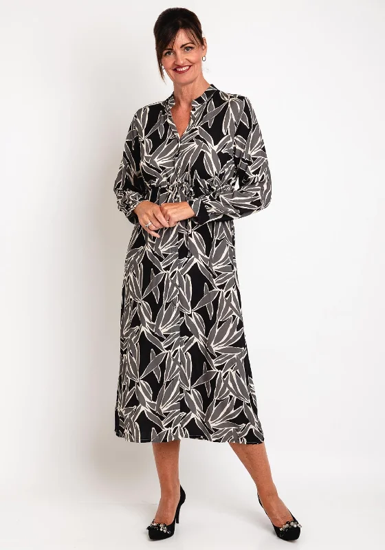 Fleece-lined DressNatalia Collection Abstract Leaf Printed Midi Shirt Dress, Slate