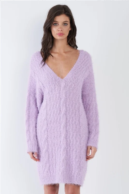 Purple Fuzzy Sweater Dress /3-2-1Longline Knit Tops