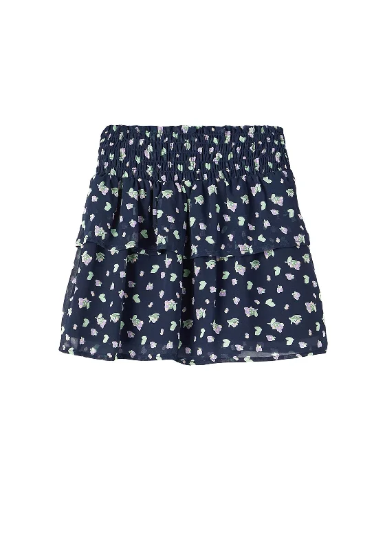 SkortName It Kid Girl Disigne Flower Print Skirt, Dark Sapphire