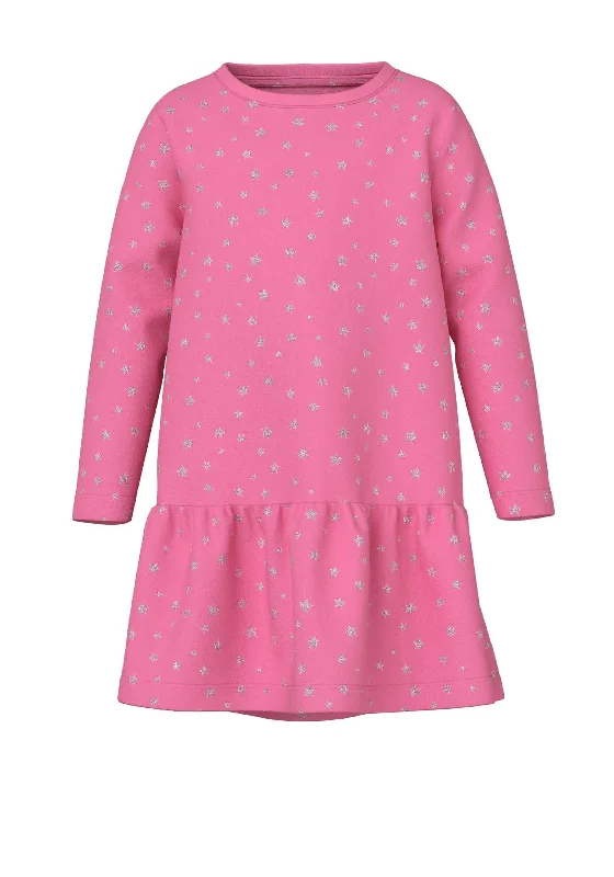 Asymmetrical DressName It Kid Girl Vivian Glitter Polka Dot Dress, Pink Cosmos