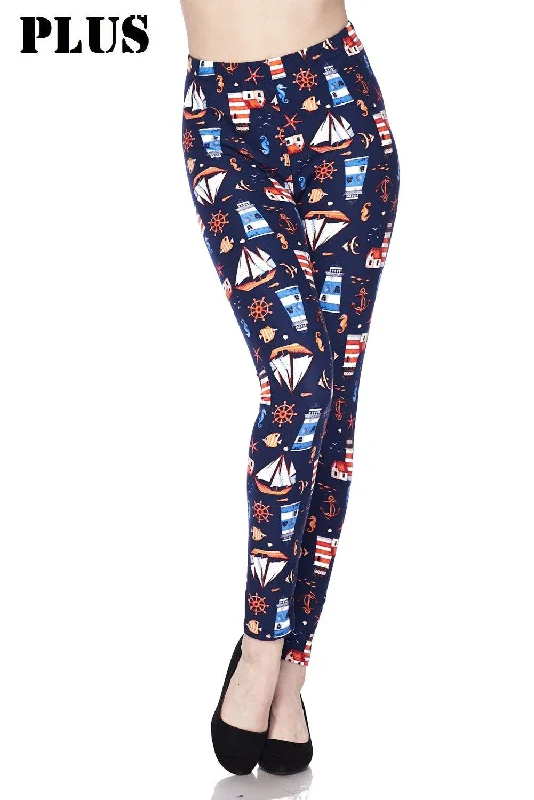 Plus size women's printed topsPlus Size Lighthouse & Anchor Print Leggings