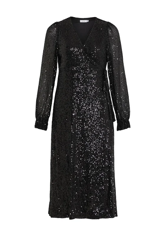 Thermal DressVila Maia Sequin Midi Wrap Dress, Black