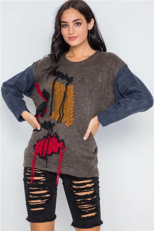 Multi Color Casual Long Sleeve Sweater /3-1Urban Knit Tops