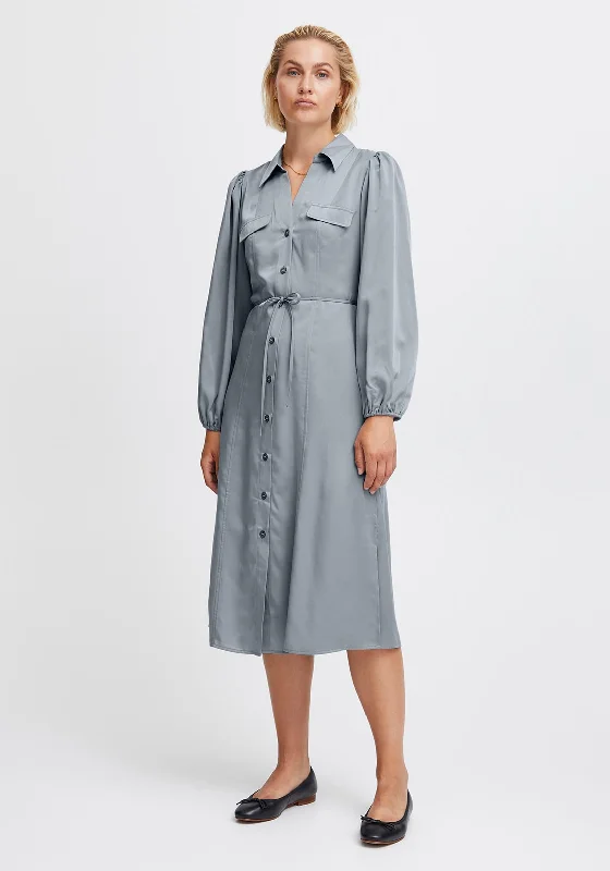 Denim DressIchi Donna Midi Shirt Dress, Grey Blue