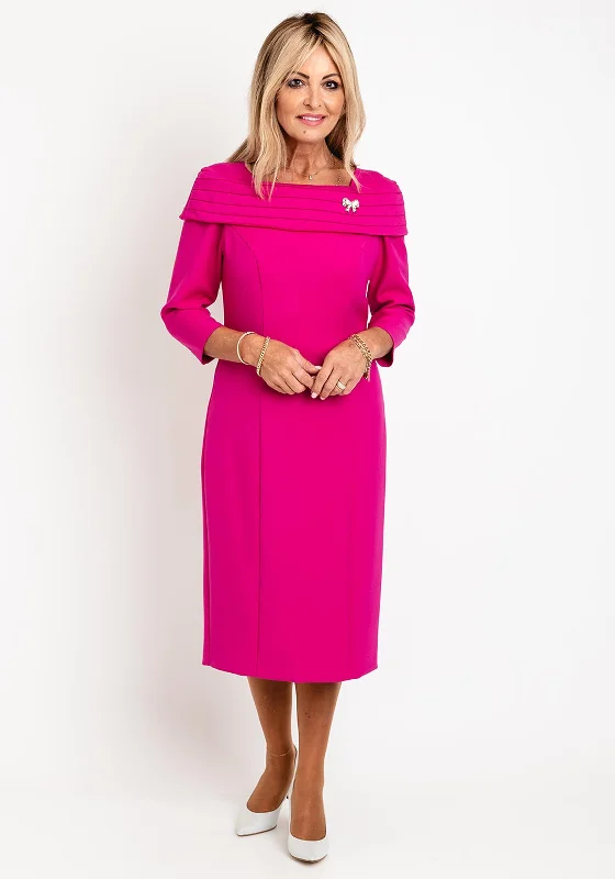 Cap-sleeve DressCassandra Bardot Neckline Pencil Midi Dress, Magenta