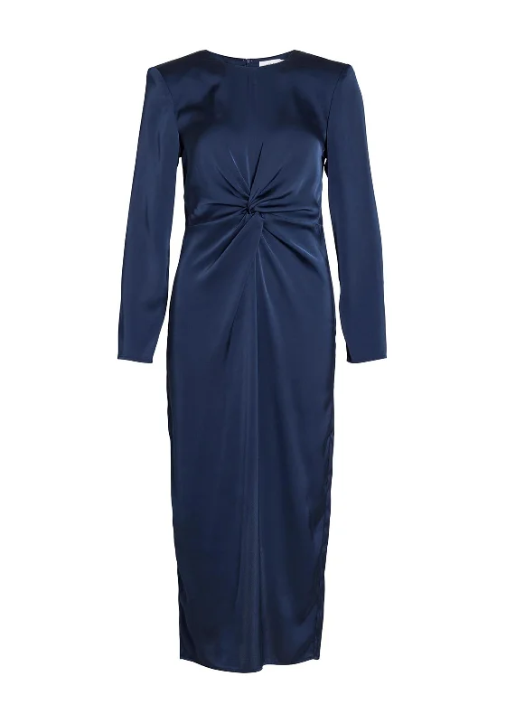 Embroidered DressVila Ravenna Knotted Waist Satin Maxi Dress, Navy Blazer