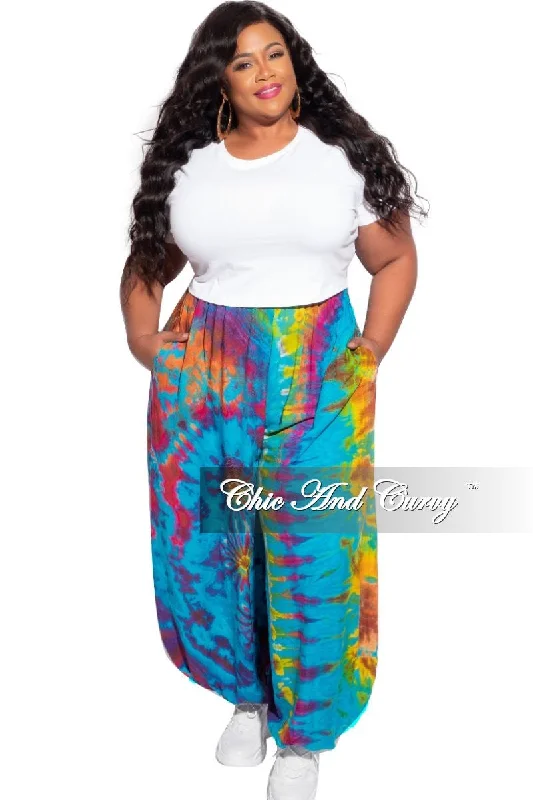 Plus size women's simple topsFinal Sale Plus Size Harem Pants in Blue Tie Dye