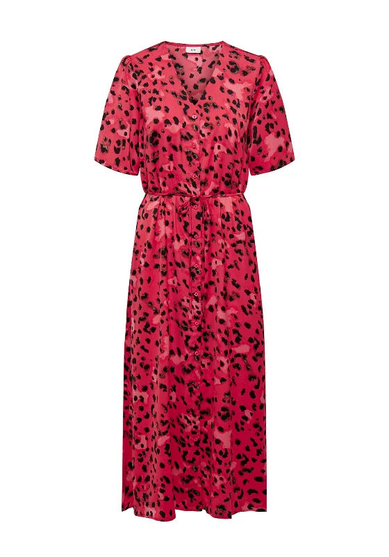 Edwardian DressJDY Appa Leopard Print V-Neck Maxi Shirt Dress, Bittersweet