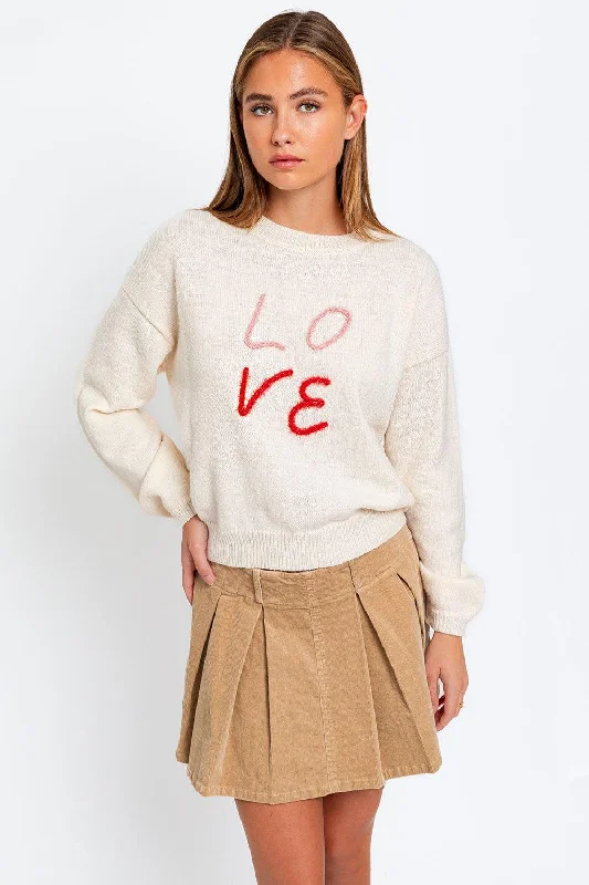 Round Neck "LOVE" Embroidered Pullover Knit SweaterCycling Knit Tops